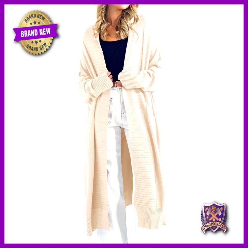 Oversized Chunky Knit Long Cardigan with Pockets, Below Knee Length
